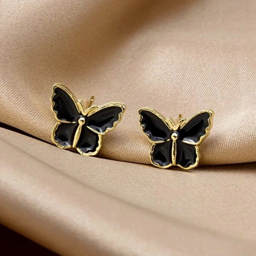 5/$25 Black Butterfly Small Stud Earrings - Picture 4 of 11